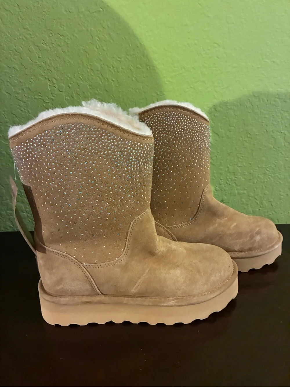 BearPaw Tan Suede Mid-Calf Boot with Sparkle Studs size 7 BNWT